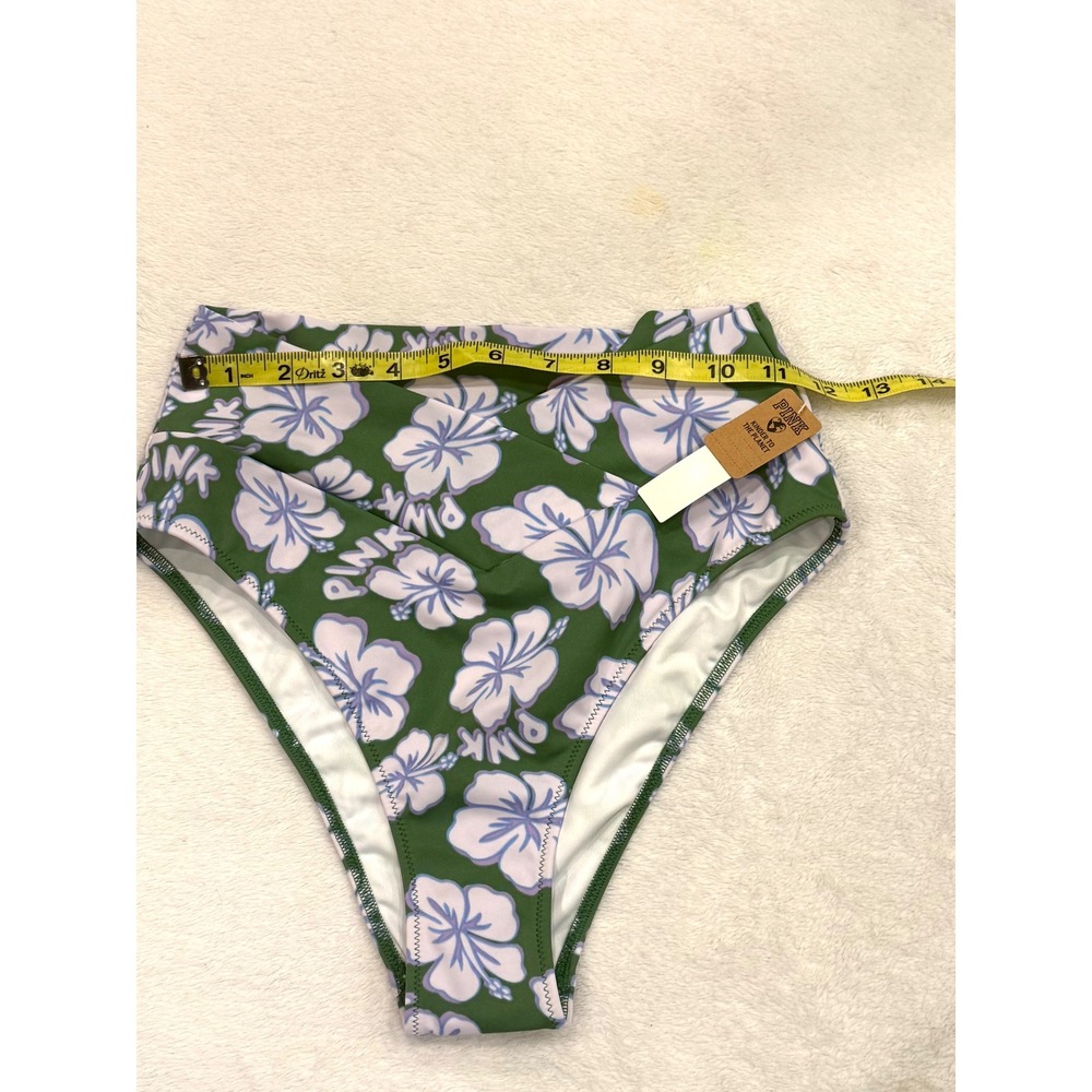 Victoria's Secret PINK High Waist V-Front Bikini Bottom Green Floral Small NWT - Picture 3 of 7